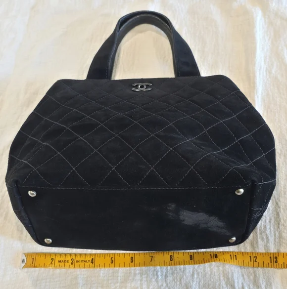 Chanel Wild Stitch Matelasse Black Leather Suede Tote Bag Silver CC Turnlock - Picture 10 of 16